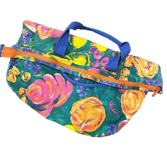 VINTAGE Floral Fruit Tote Bag Shopping Blue Pink Orange - Picture 5 of 6